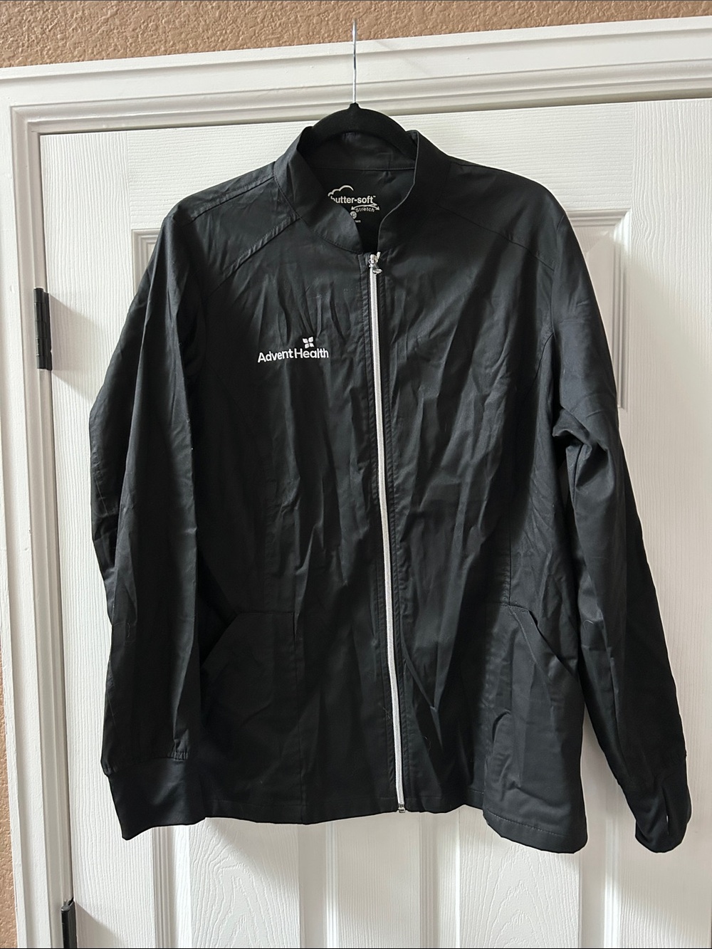 Butter-Soft Black Nursing Jacket with White Zip Size L